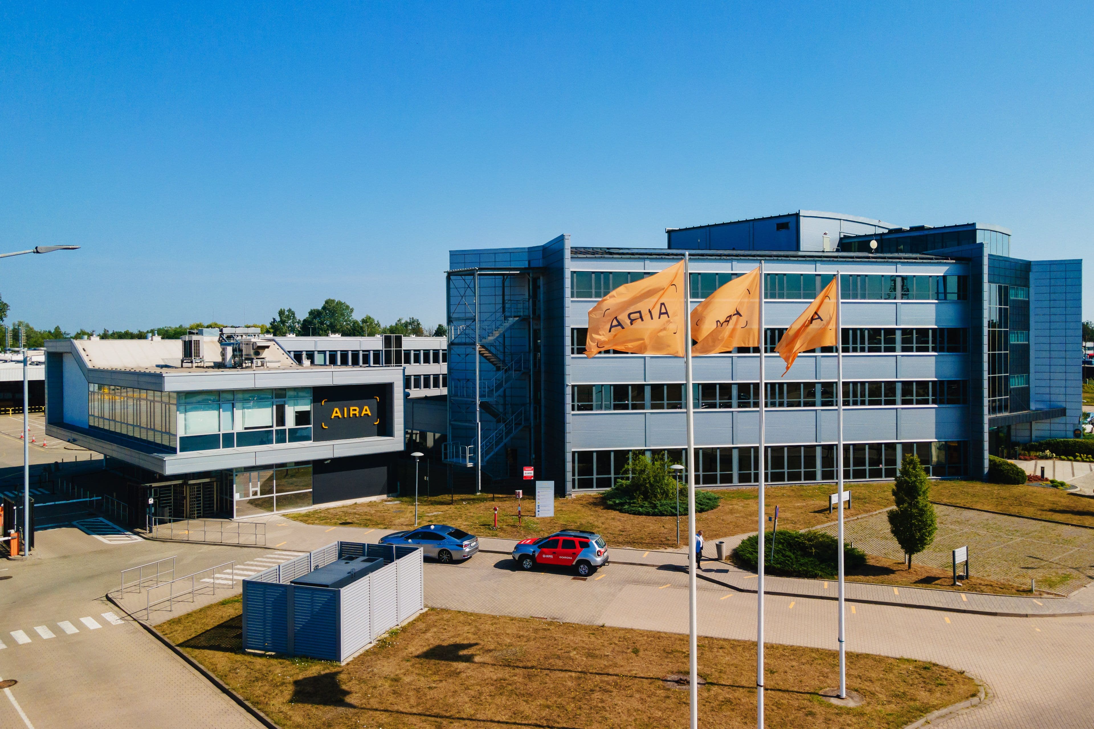 Picture of the entrance of the Aira heat pump factory in Poland